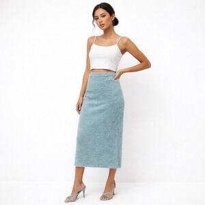 Revolve House of Harlow 1960 Blue Fuzzy Knit Midi Skirt S Boho Luxe Y2K SoftGirl